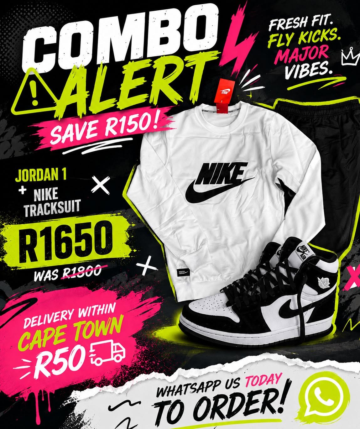 Combo alert artwork showing sneakers and a clothing set